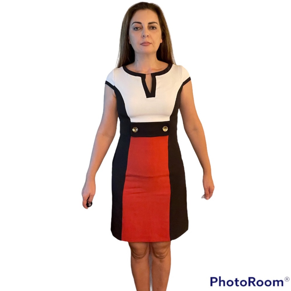 Sandra Darren Color Block Split Neck Sheath Dress… - image 2